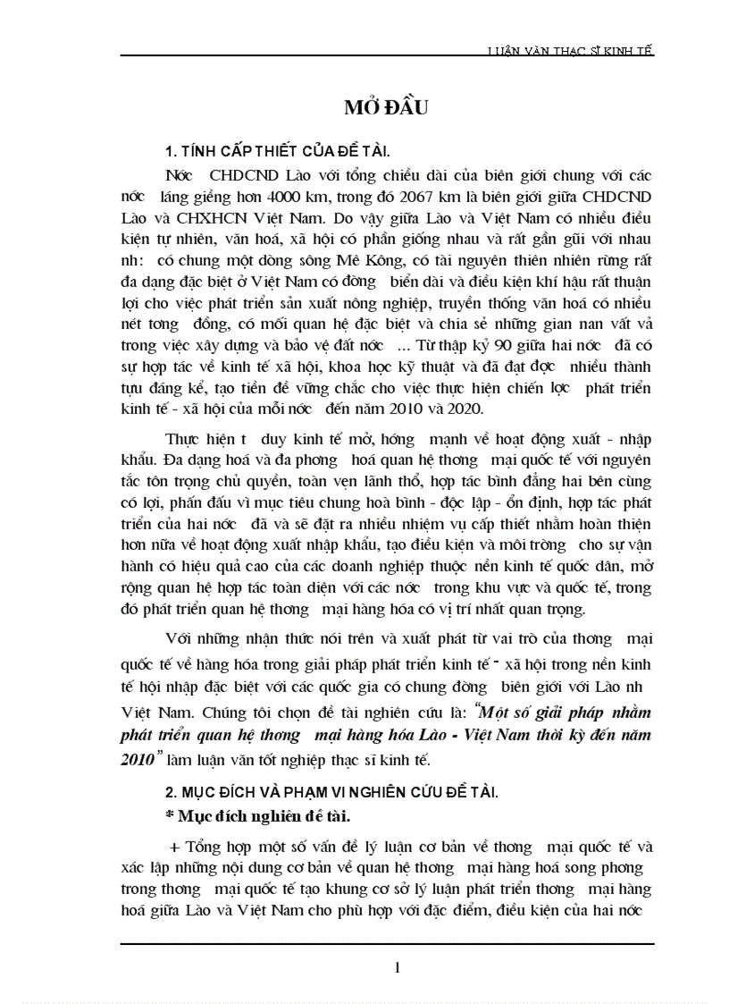 Một số giải pháp nhằm phát triển quan hệ thương mại hàng hóa Lào Việt Nam thời kỳ đến năm 2010 1