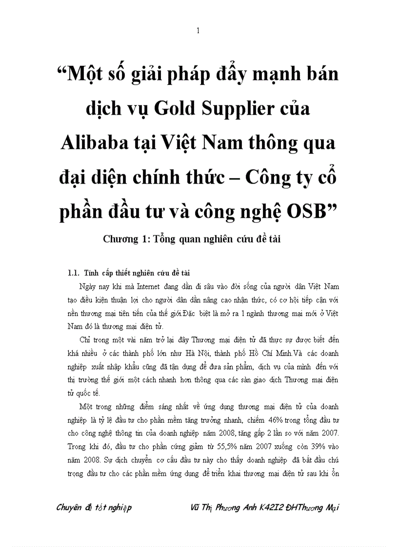 Một số giải pháp đẩy mạnh bán dịch vụ Gold Supplier của Alibaba tại Việt Nam thông qua đại diện chính thức Công ty cổ phần đầu tư và công nghệ OSB 6