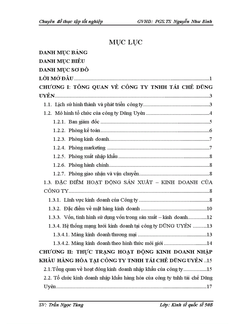 Thực trạng kinh doanh nhập khẩu của Công ty TNHH tái chế Dũng Uyên và phương hướng phát triển đến năm 2015