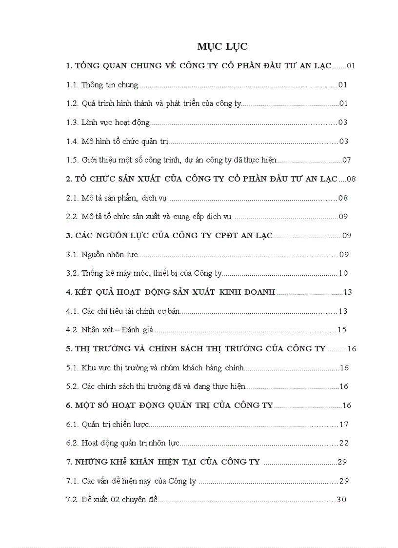 Các nguồn lực của Công ty CPĐT AN LẠC