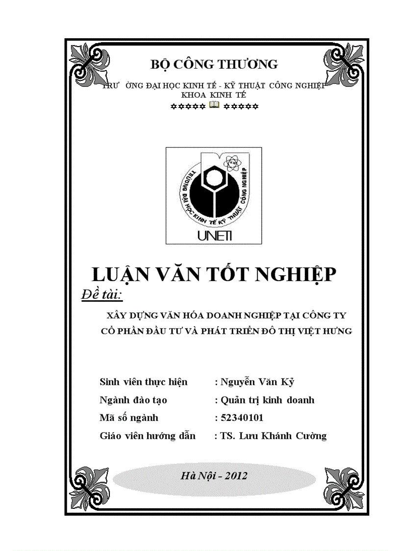 Xây dựng văn hóa doanh nghiệp ở Công ty cổ phần đầu tư và phát triển đô thị Việt Hưng