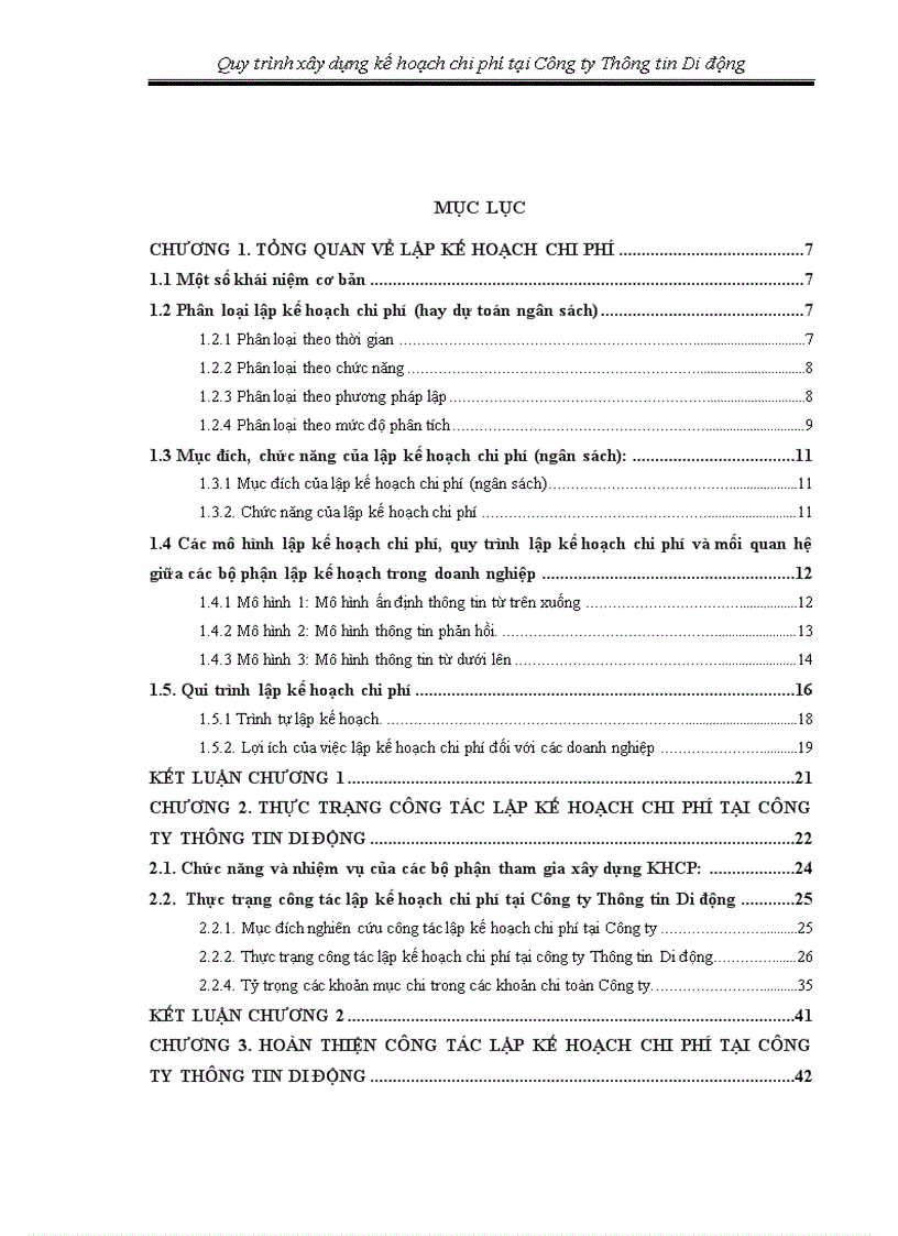 Hoàn thiện công tác lập kế hoạch chi phí tại Công ty Thông tin Di động 1