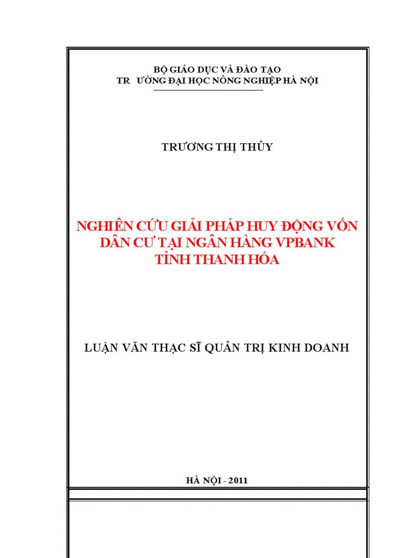 Nghiên cứu giải pháp huy động vốn dân cư tại Ngân hàng VPBank tỉnh Thanh Hóa 1