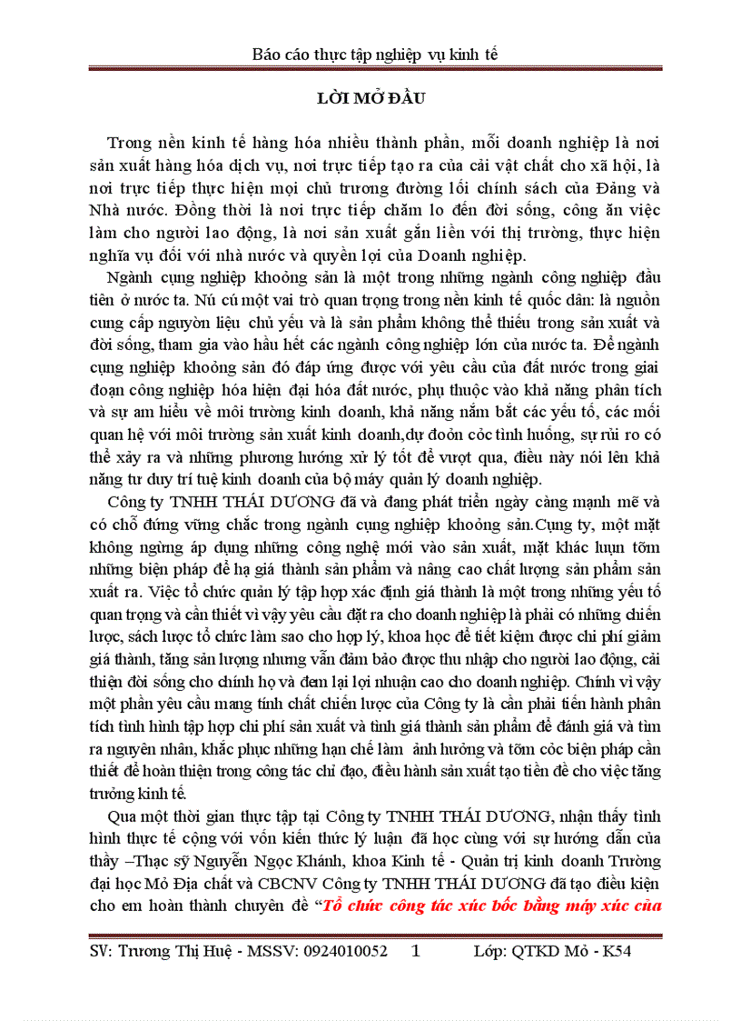 Tổ chức công tác xúc bốc bằng máy xúc của công ty TNHH Thái Dương mỏ đá Việt Lâm Hà Giang