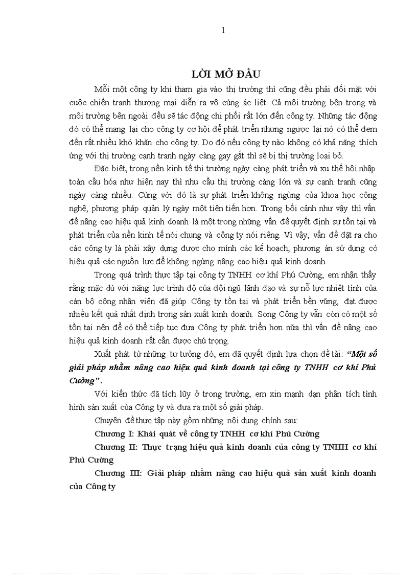 Một số giải pháp nhằm nâng cao hiệu quả kinh doanh tại công ty TNHH cơ khí Phú Cường
