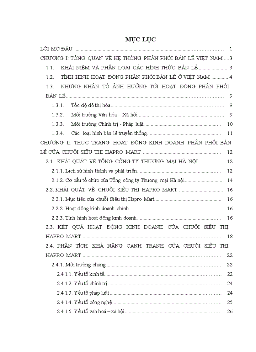 Một số giải pháp phát triển chuỗi hệ thống bán lẻ của Tổng công ty Thương mại Hà nội Hapro mart 1