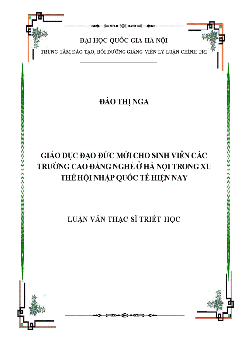 Giáo dục đạo đức mới cho sinh viên các trường cao đẳng nghề ở Hà Nội trong xu thế hội nhập quốc tế hiện nay