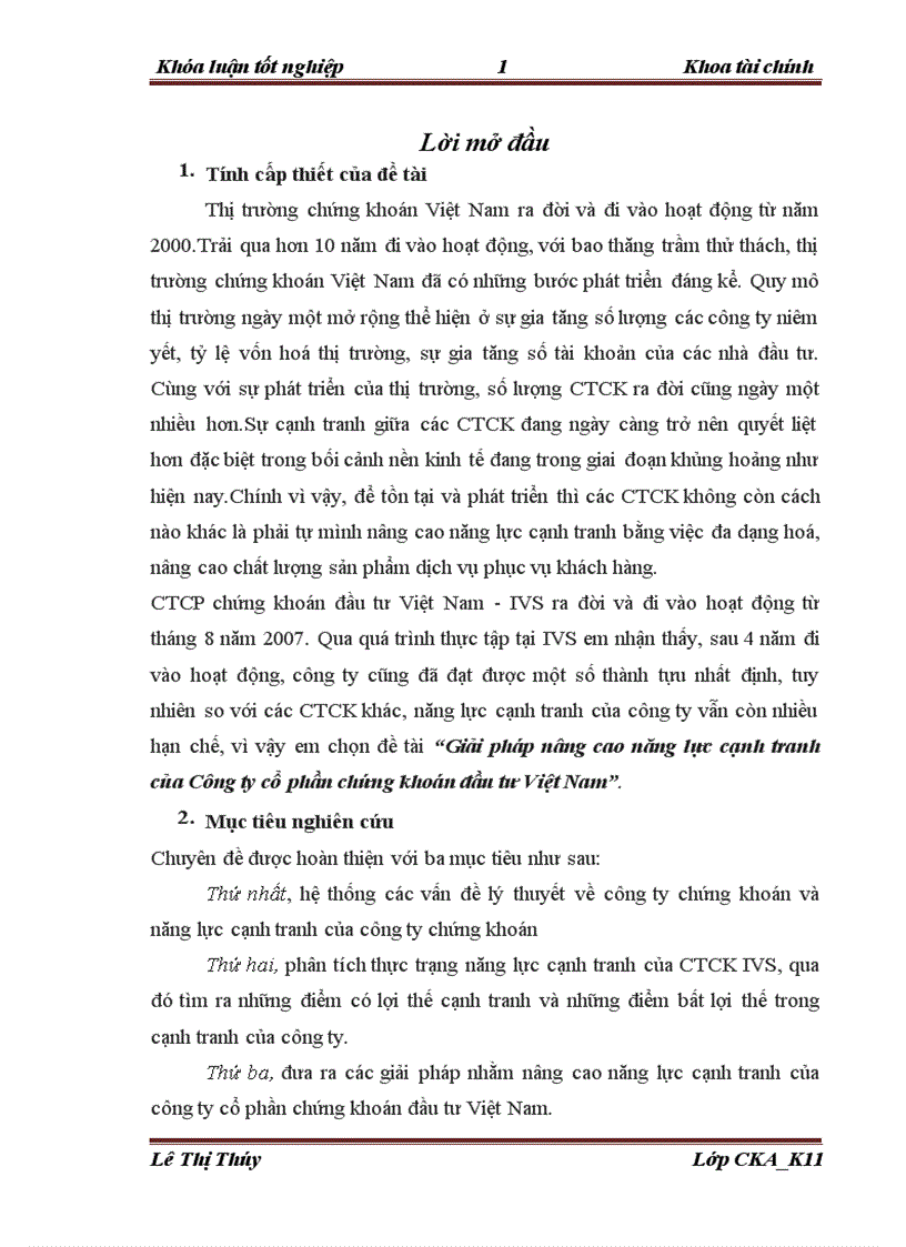 Giải pháp nâng cao năng lực cạnh tranh của Công ty cổ phần chứng khoán đầu tư Việt Nam 1