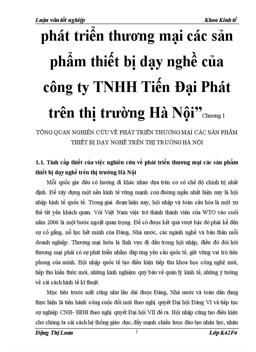 Phát triển thương mại các sản phẩm thiết bị dạy nghề của công ty TNHH Tiến Đại Phát trên thị trường Hà Nội 1