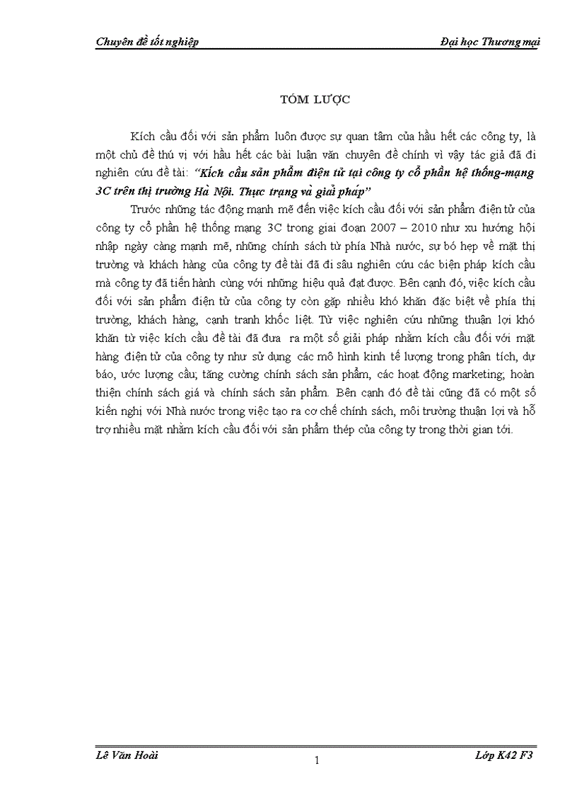 Kích cầu sản phẩm điện tử tại công ty cổ phần hệ thống mạng 3C trên thị trường Hà Nội Thực trạng và giải pháp 1
