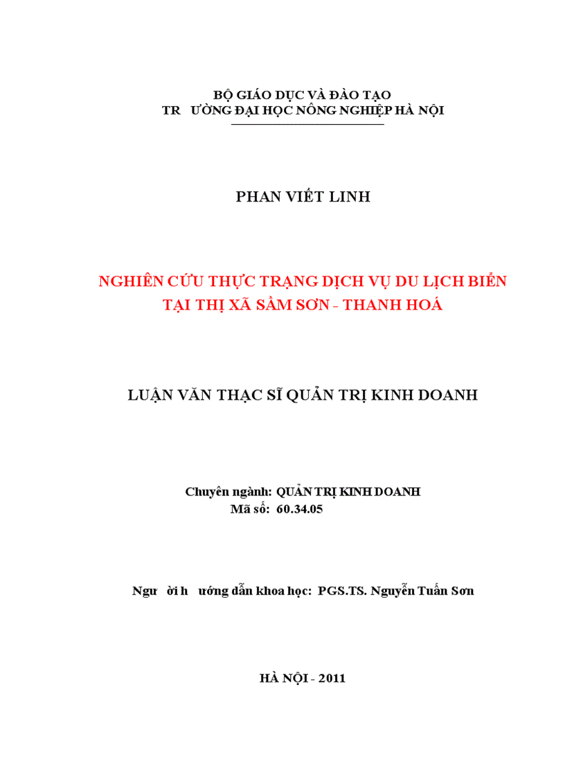 Nghiên cứu thực trạng dịch vụ du lịch biển tại thị xã Sầm Sơn Thanh hoá