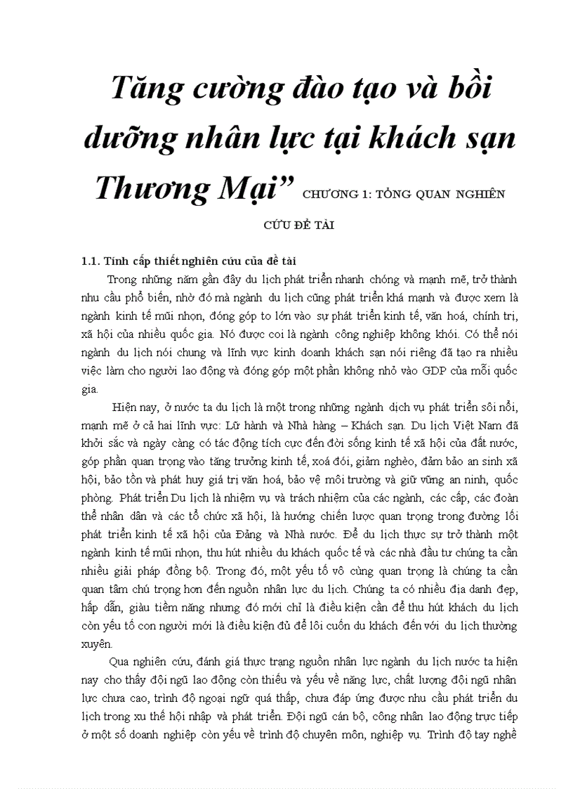 Tăng cường đào tạo và bồi dưỡng nhân lực tại khách sạn Thương Mại 1