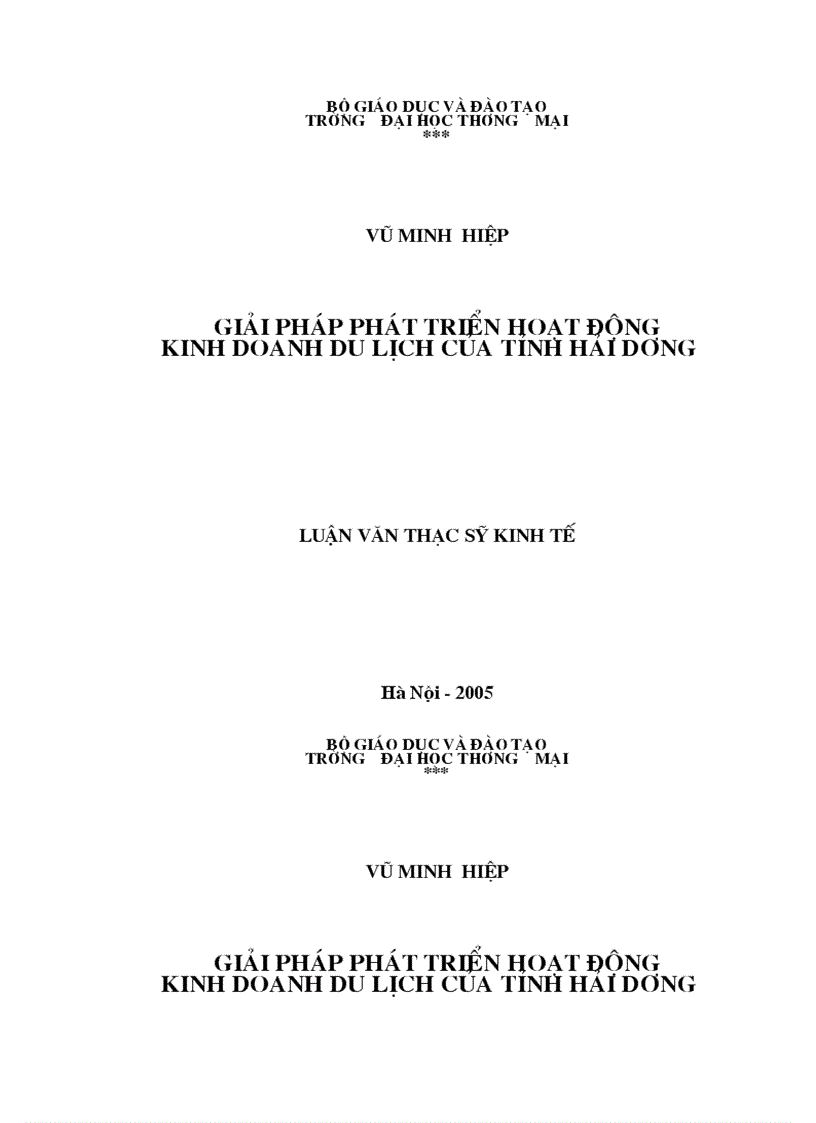 Giải pháp phát triển hoạt động Kinh doanh du lịch của tỉnh Hải Dương