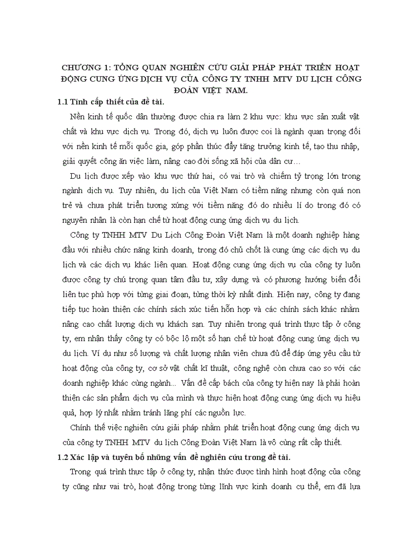 GIải pháp phát triển hoạt động cung ứng dịch vụ của công ty tnhh mtv du lịch công đoàn VIỆT NAM