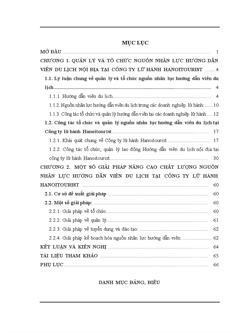 Công tác tổ chức và quản lý nhằm nâng cao chất lượng nguồn nhân lực hướng dẫn viên du lịch nội địa tại công ty Lữ hành HanoiTourist 4