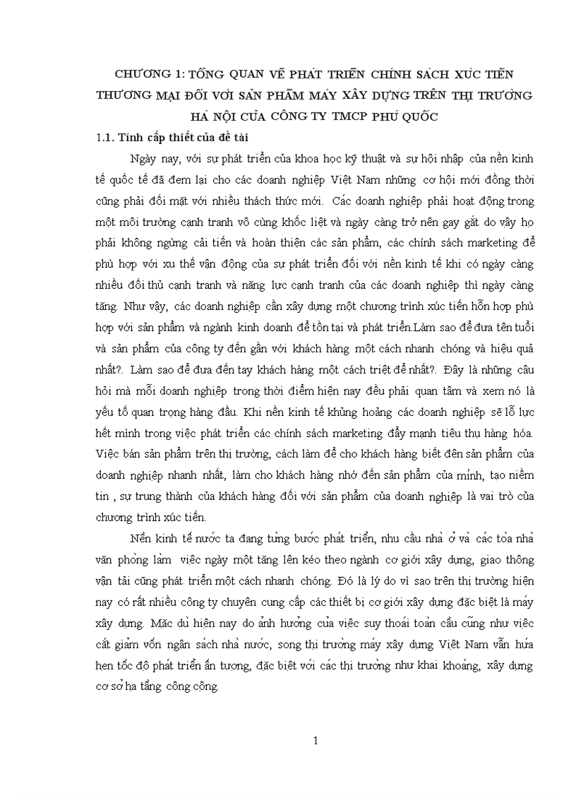 Phát triển chính sách xúc tiến thương mại đối với sản phẩm máy xây dựng trên thị trường hà nội của công ty tmcp phú quốc