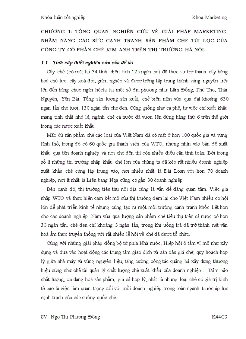 Giải pháp marketing nhằm nâng cao sức cạnh tranh sản phẩm chè túi lọc của công ty cổ phần chè kim anh trên thị trường hà nội