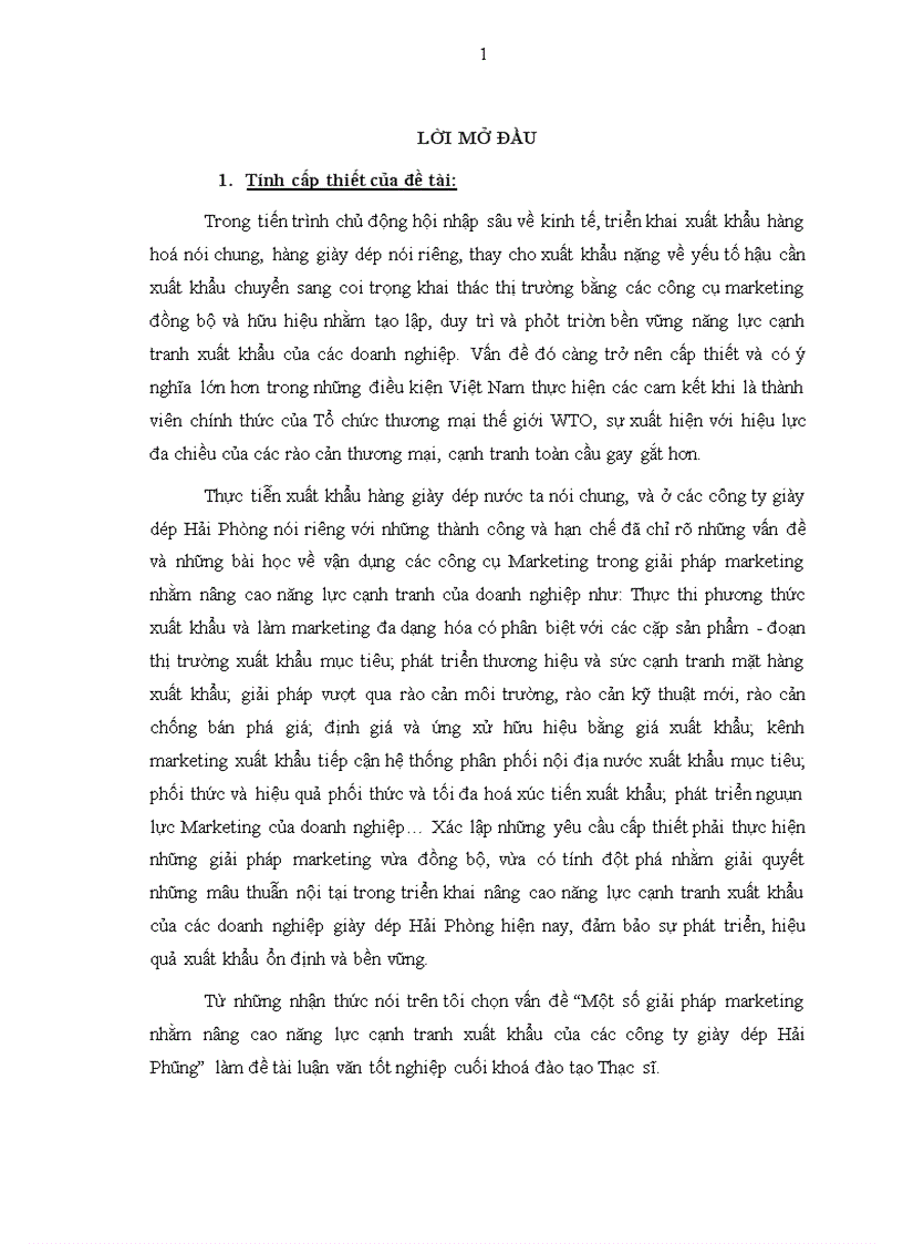 Một số giải pháp marketing nhằm nâng cao năng lực cạnh tranh xuất khẩu của các công ty giày dép Hải Phòng
