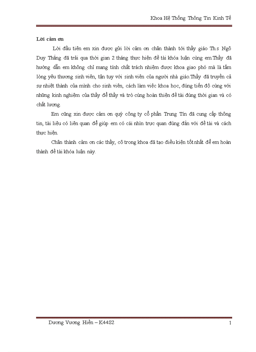 Phân tích thiết kế Hệ thống kế toán doanh thu và xác định kết quả kinh doanh tại công ty cổ phần Trung Tín