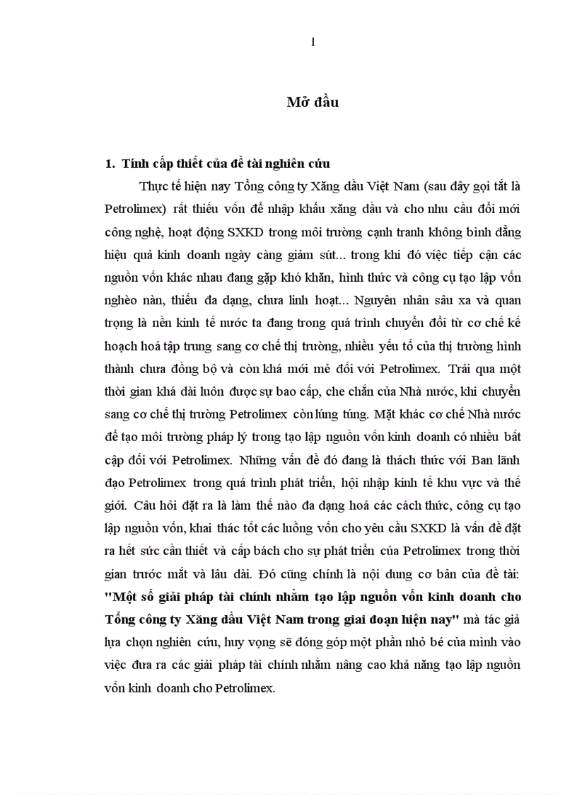 Một số giải pháp tài chính nhằm tạo lập nguồn vốn kinh doanh cho Tổng công ty Xăng dầu Việt Nam trong giai đoạn hiện nay 1