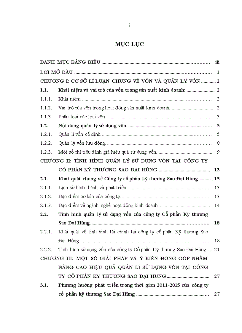 Tăng cường quản lí và sử dụng vốn tại Công ty cổ phần kĩ thương Sao Đại Hùng 1