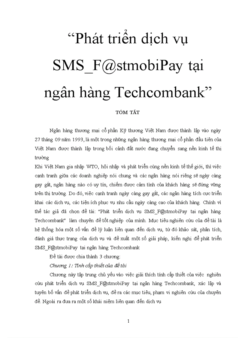 Phát triển dịch vụ SMS F stmobiPay tại ngân hàng Techcombank