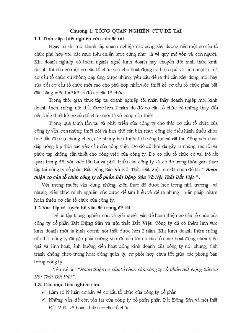 Hoàn thiện cơ cấu tổ chức công ty cổ phần Bất Động Sản Và Nội Thất Đất Việt 1