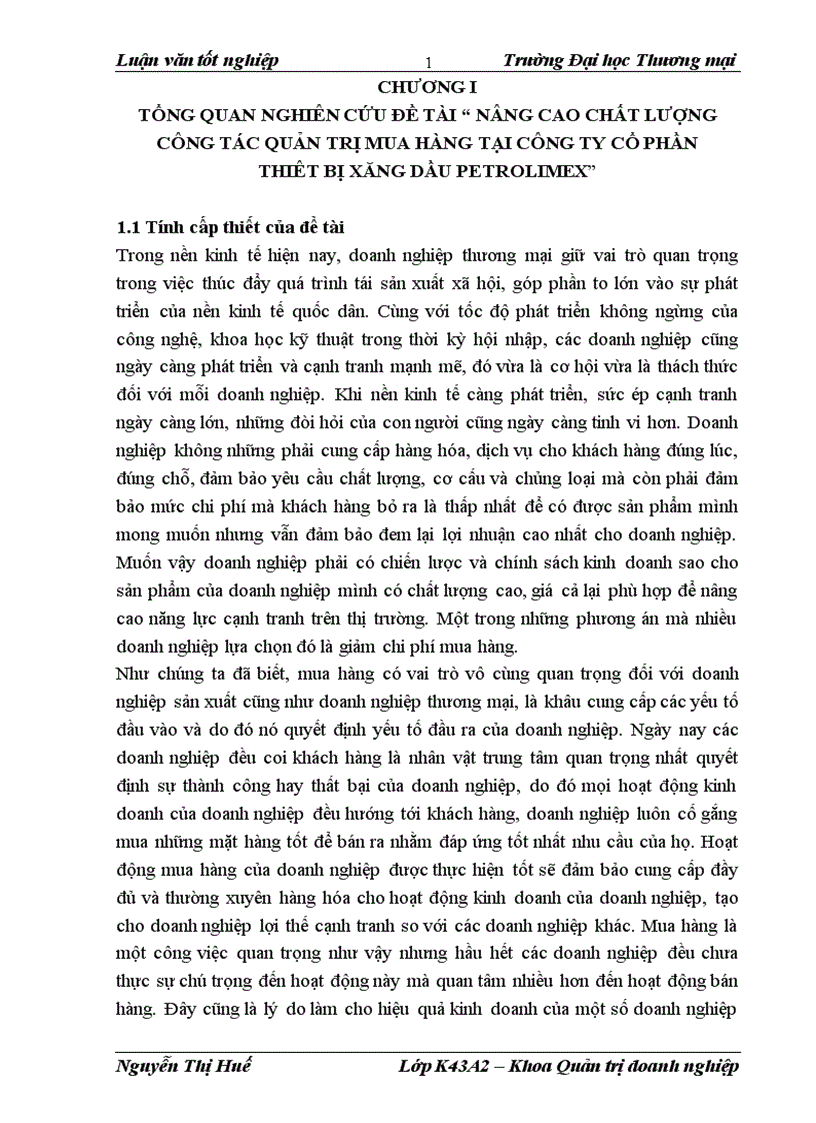 Nâng cao chất lượng công tác quản trị mua hàng tại công ty cổ phần thiêt bị xăng dầu petrolimex