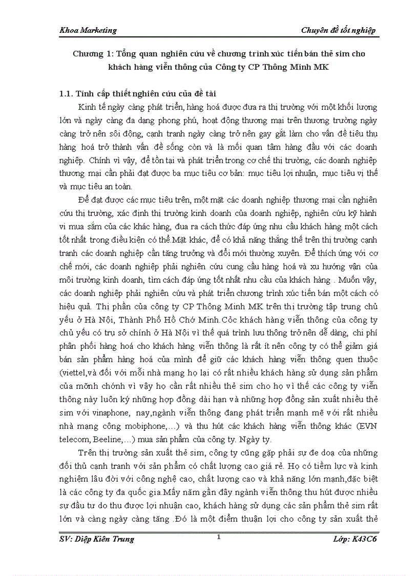 Phát triển chương trình xúc tiến bán sản phẩm thẻ sim cho các nhà mạng trên thị trường Hà Nội của công ty CP Thông Minh MK