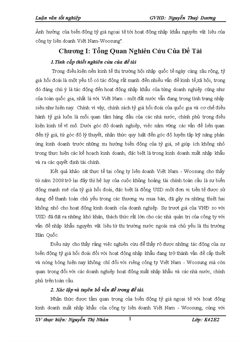 Ảnh hưởng của biến động tỷ giá ngoại tệ tới hoạt động nhập khẩu nguyên vật liệu của công ty liên doanh Việt Nam Woosung 1