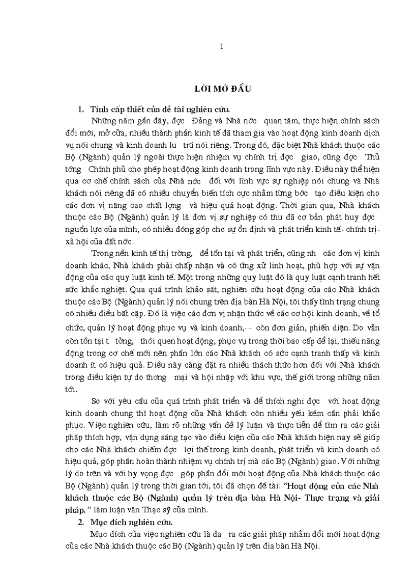 Hoạt động của các Nhà khách thuộc các Bộ Ngành quản lý trên địa bàn Hà Nội Thực trạng và giải pháp 1