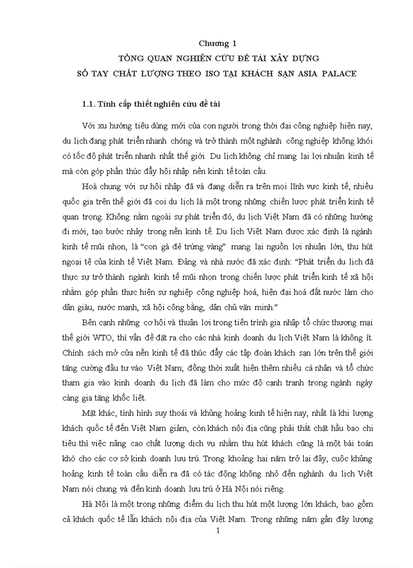 Xây dựng sổ tay chất lượng theo iso tại khách sạn asia palace 1