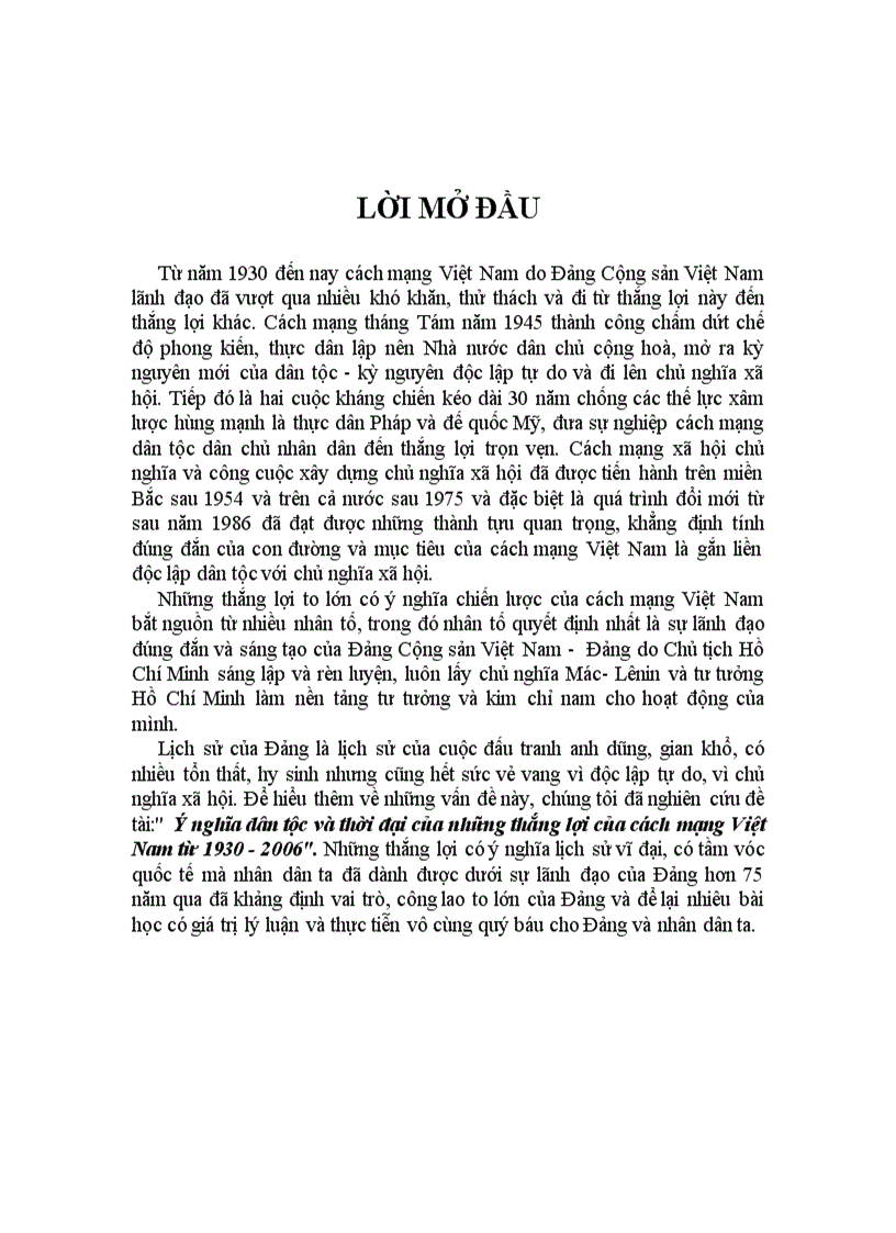 Ýnghĩa dân tộc và thời đại của những thắng lợi của cách mạng Việt Nam từ 1930 2006