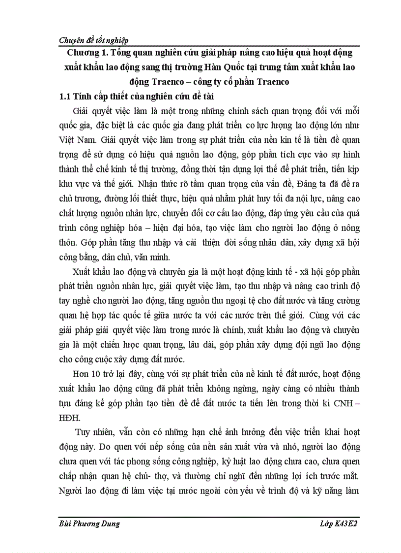 Giải pháp nâng cao hiệu quả hoạt động xuất khẩu lao động sang thị trường Hàn Quốc tại trung tâm xuất khẩu lao động Traenco công ty cổ phần Traenco 1