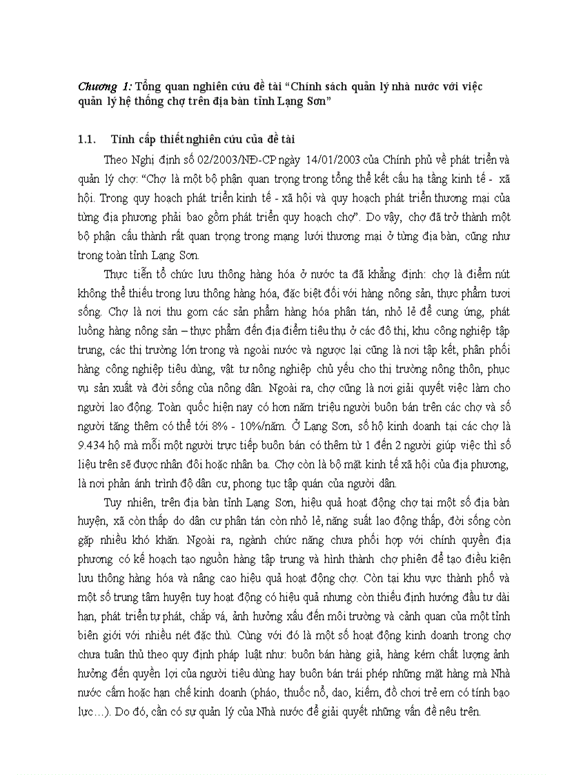 Chính sách quản lý nhà nước với việc quản lý hệ thống chợ trên địa bàn tỉnh Lạng Sơn 1