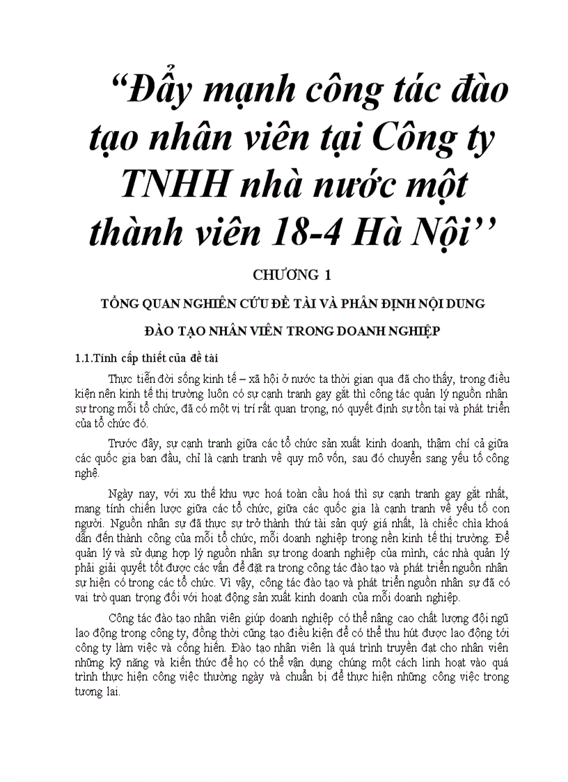 Đẩy mạnh công tác đào tạo nhân viên tại Công ty TNHH nhà nước một thành viên 18 4 Hà Nội 6