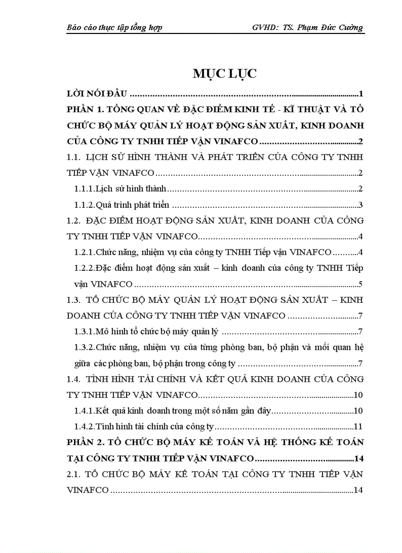 Tổ chức bộ máy kế toán và hệ thống kế toán tại công ty tnhh tiếp vận vinafco