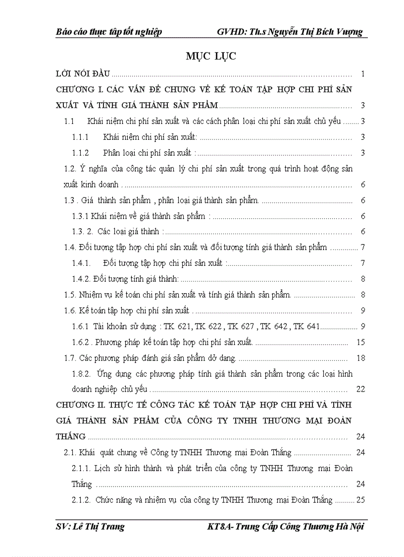 Kế toán tập hợp chi phí sản xuất và tính giá thành sản phẩm tại Công ty TNHH Thương mại Đoàn Thắng 1