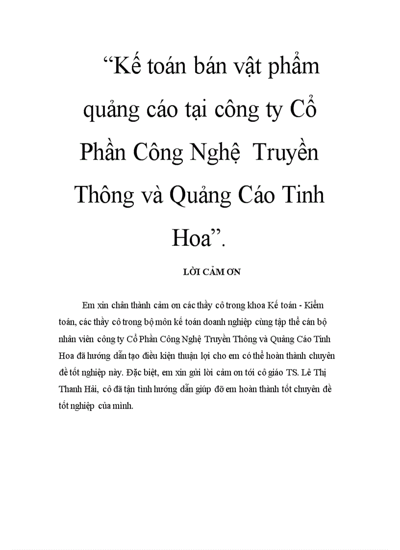 Kế toán bán vật phẩm quảng cáo tại công ty Cổ Phần Công Nghệ Truyền Thông và Quảng Cáo Tinh Hoa 6