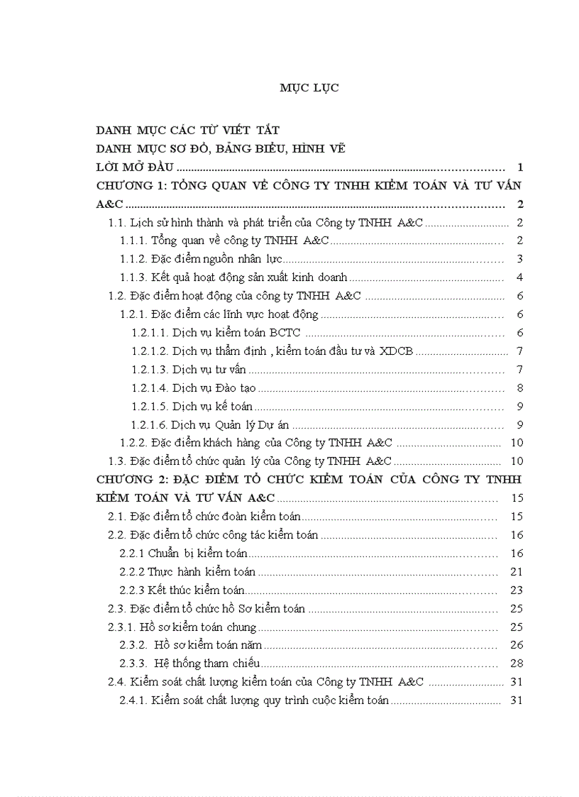 Đặc điểm tổ chức kiểm toán của công ty tnhh kiểm toán và tư vấn a c 1