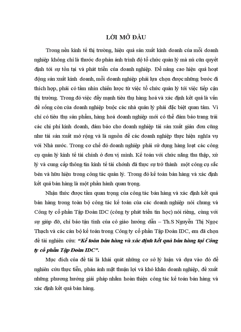 Kế toán bán hàng và xác định kết quả bán hàng tại Công ty cổ phần Tập Đoàn IDC 1