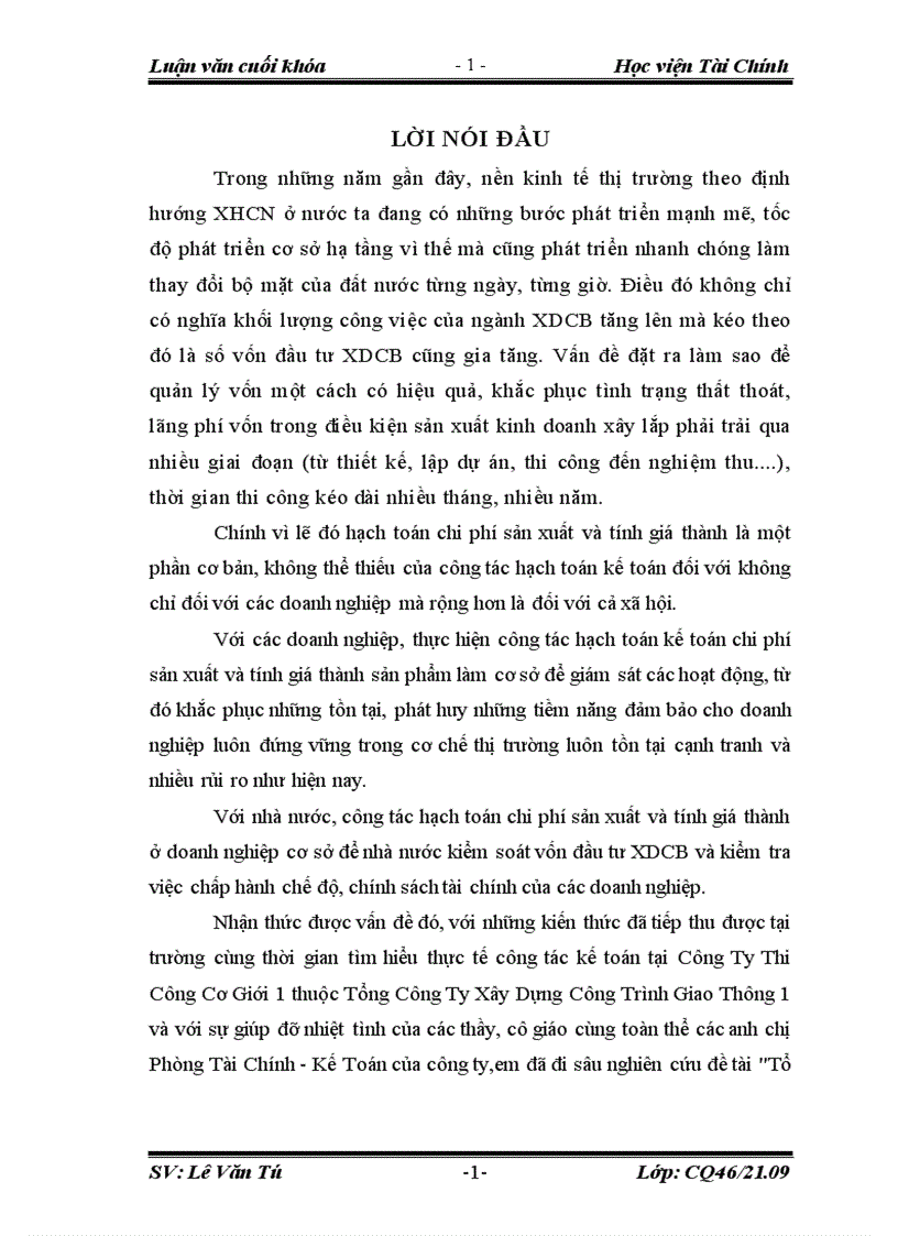 Tổ chức công tác kế toán tập hợp chi phí và tính giá thành sản phẩm tại Công Ty Thi Công Cơ Giới 5