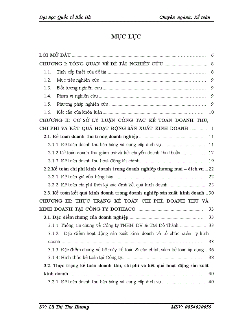 Kế toán doanh thu chi phí và kết quả hoạt động sản xuất kinh doanh tại công ty TNHH DV TM Đô Thành