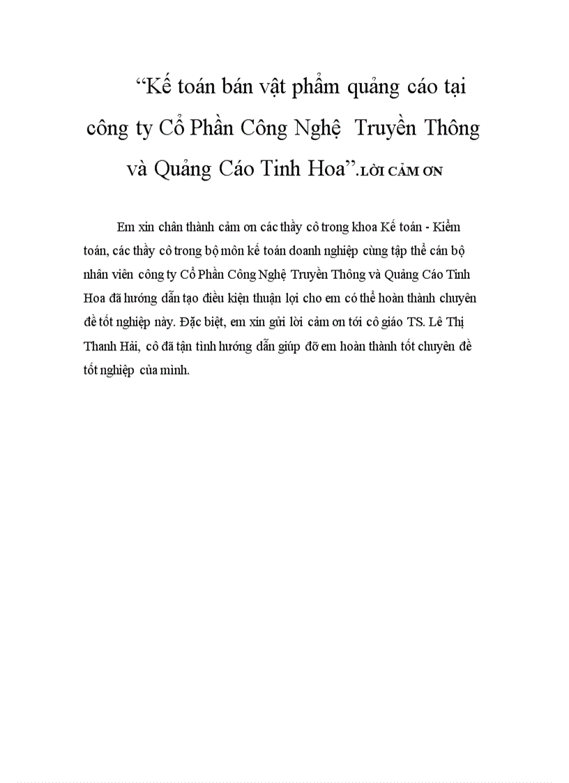 Kế toán bán vật phẩm quảng cáo tại công ty Cổ Phần Công Nghệ Truyền Thông và Quảng Cáo Tinh Hoa 5