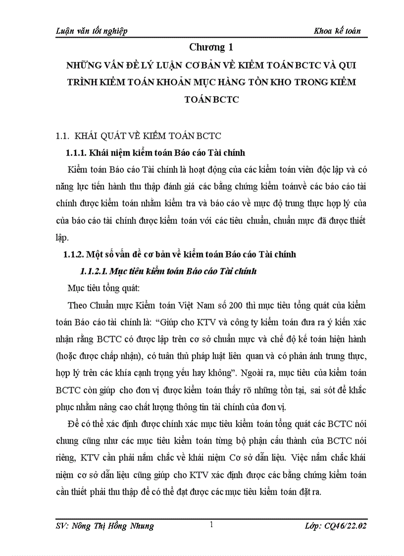 Thực trạng qui trình kiểm toán khoản mục hàng tồn kho trong bctc do công ty tnhh tư vấn kế toán và kiểm toán việt nam thực hiện