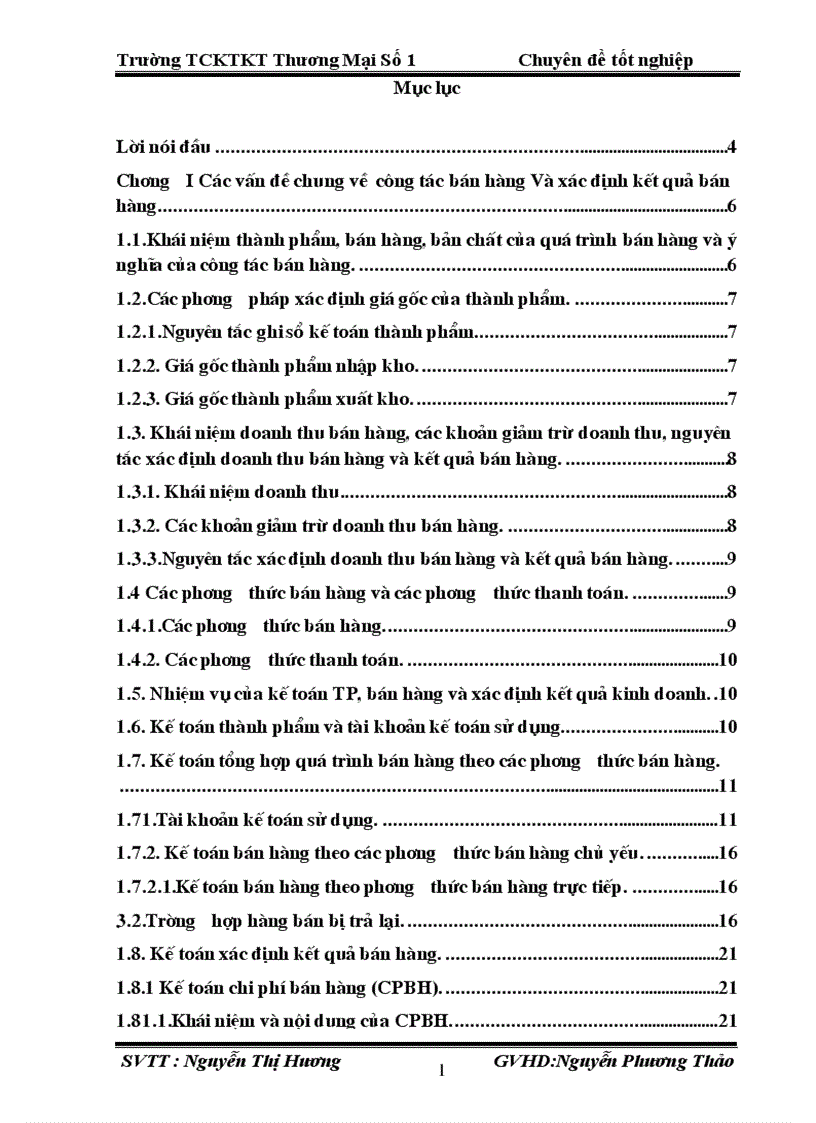 Bán hàng và xác định kết quả kinh doanh tại Công ty TNHH Sông Gianh 1