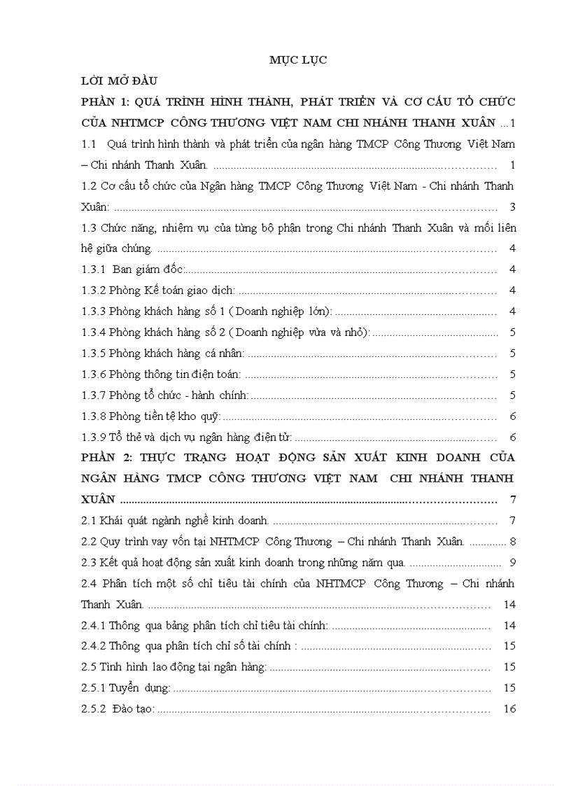 Thực trạng hoạt động sản xuất kinh doanh của NHTMCP Công Thương Chi nhánh Thanh Xuân 1