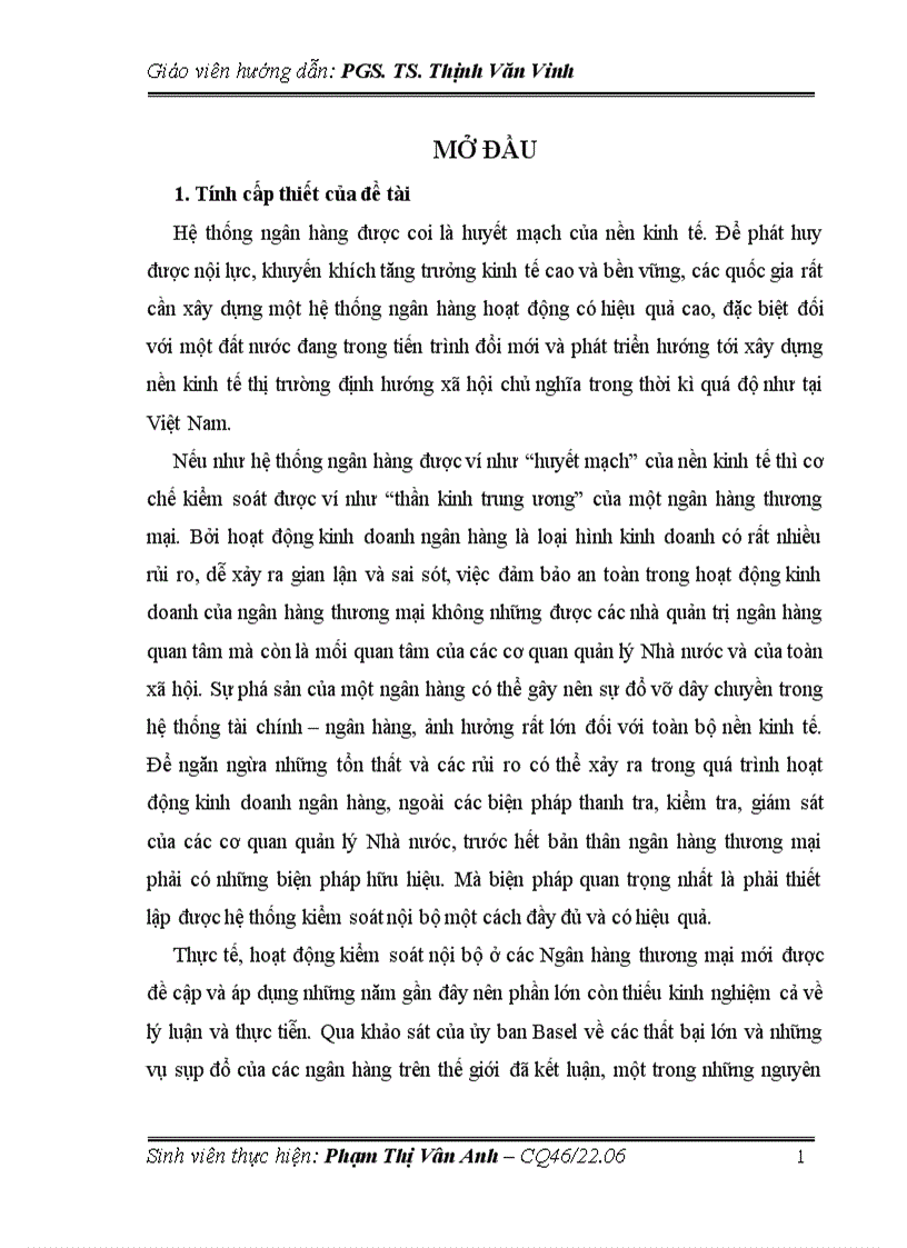 Giải pháp hoàn thiện hệ thống kiểm soát nội bộ tại Ngân hàng nông nghiệp và phát triển nông thôn Việt Nam chi nhánh Bắc Hà Nội 1