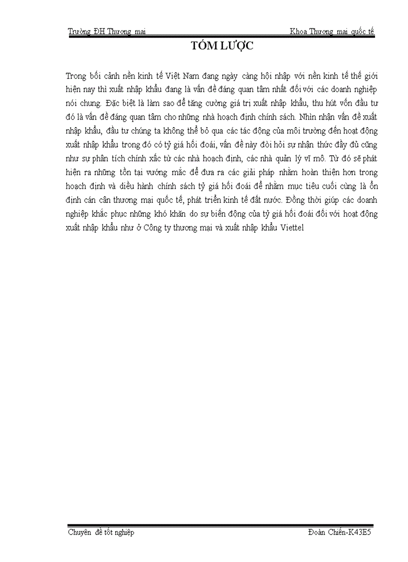 Một số giải pháp hạn chế ảnh hưởng của biến động tỷ giá tới hoạt động xuất nhập khẩu thiết bị viễn thông của Công ty Thương mại và Xuất nhập khẩu Viettel 1