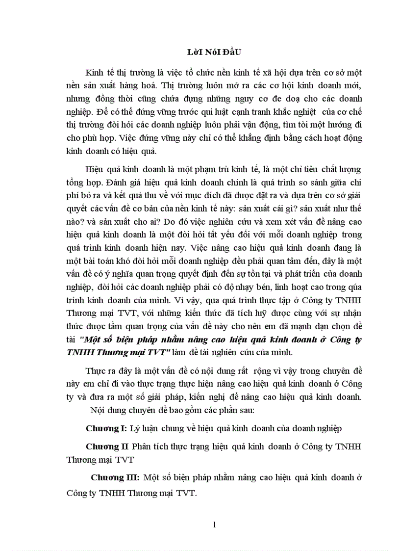 Một số biện pháp nhằm nâng cao hiệu quả kinh doanh ở Công ty TNHH Thương mại TVTMột số biện pháp nhằm nâng cao hiệu quả kinh doanh ở Công ty TNHH Thương mại TVT
